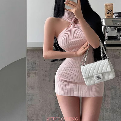 Sexy hip skirt rhinestone twist decorated vest skirt