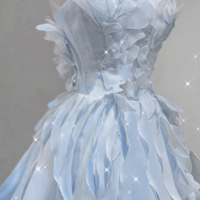 Blue Tulle See Through Neck Appliques Prom Dress,1118 - Thumbnail 1