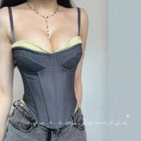 Spliced ​​contrast color hot girl fishbone chest cotton vest - Thumbnail 1