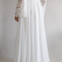 Empire Chiffon Long Sleeve Simple/Casual High Waist Sweep Train Wedding Dress,1123 - Thumbnail 2