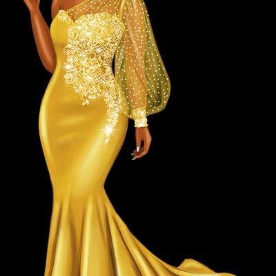 Yellow sheath prom dresses for african women one shoulder lace birthday party dress evening formal dress