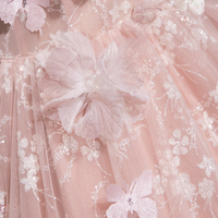 Pink Tulle Flowers Long Prom Dress, A-Line Fairy Evening Dress - Thumbnail 6