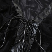 Lace-up black lace long-sleeved V-neck dress - Thumbnail 5