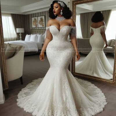  plus size african luxury wedding dress, mermaid tulle wedding dress bridal gown