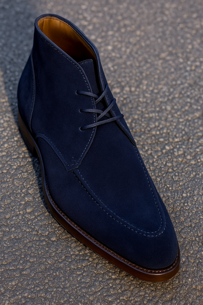 Handmade Mens Navy Blue Chukka Dress Boot