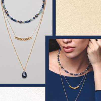 Oceanic blue beaded layered necklace - final sale