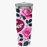 *Pink Rose Pop Design | 30 oz Flip-Straw Stainless Tumbler w/Handle | FREE SHIP! * - Thumbnail 1