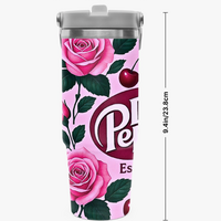*Pink Rose Pop Design | 30 oz Flip-Straw Stainless Tumbler w/Handle | FREE SHIP! * - Thumbnail 4
