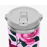 *Pink Rose Pop Design | 30 oz Flip-Straw Stainless Tumbler w/Handle | FREE SHIP! * - Thumbnail 5