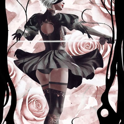 2b nier automata  watercolor paper print