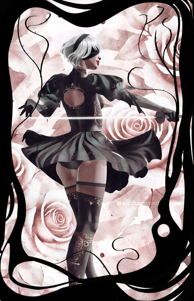 2b Nier Automata  Watercolor Paper Print