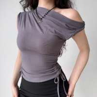 Sexy off-shoulder short-sleeved T-shirt - Thumbnail 1