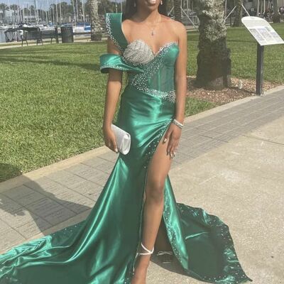 Green sheath prom dresses for african women beading crystals birthday party dress evening formal dress