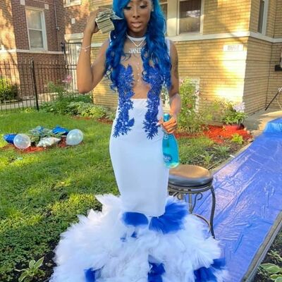 Royal blue sheath prom dresses for african women appliques birthday party dress evening formal dress