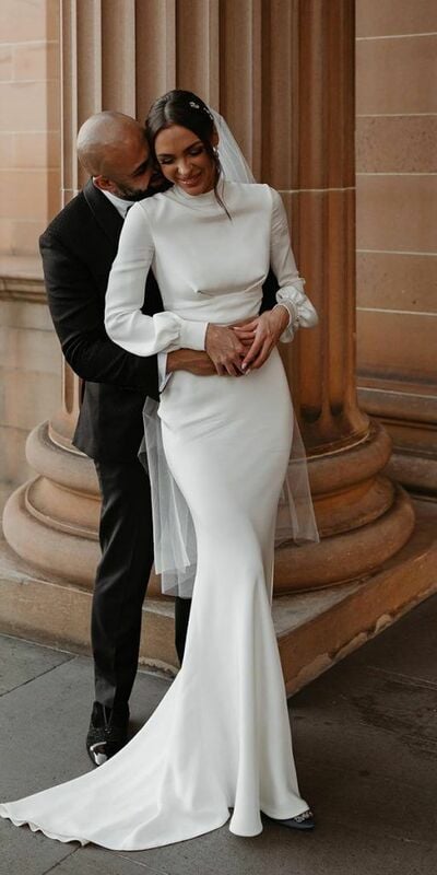 Simple Mermaid Wedding Dress, Satin Wedding Dress Bridal Gown