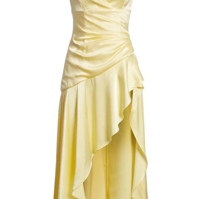 Charming yellow v neck ruffle prom dresses