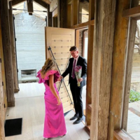 Floor Length Square Neck Flutter Sleeve Hot Pink Prom Dress with Split - Thumbnail 10