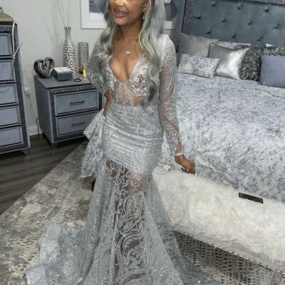 Silver mermaid prom dresses for african women sequins lace party dress evening formal dress