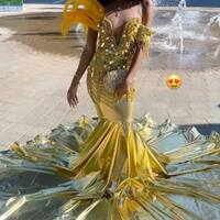 Gold Mermaid Prom Dresses for African Women Beading Crystals Birthday Party Dress Evening Formal Dress - Thumbnail 4