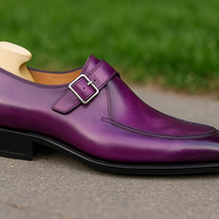 Handmade Purple Leather Polishign Single Monk Strap Formal Shoes Ideal For Weddings And Formal Wear - Thumbnail 1