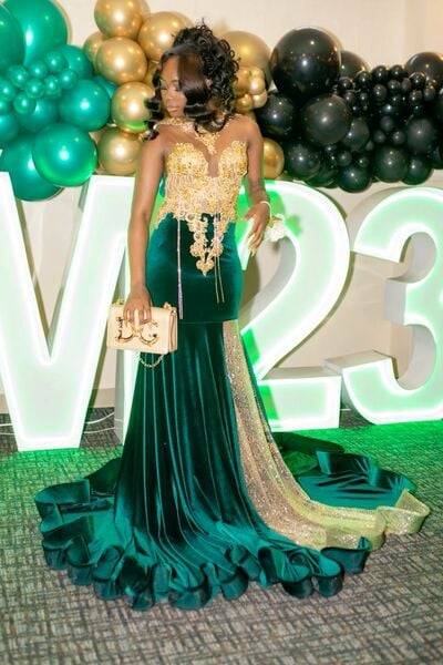 Green and Gold Mermaid Prom Dresses for African Women Sequins Appliques Birthday Party Dress Evening Formal Dress