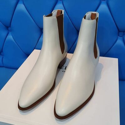 Handmade CowWhite Leather Chelsea Ankle High Boot