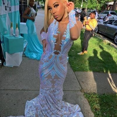 White mermaid prom dresses for african women sequins lace birthday party dress evening formal dress