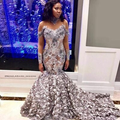 Floral mermaid prom dresses for african girls lace appliques birthday party dress evening formal dress