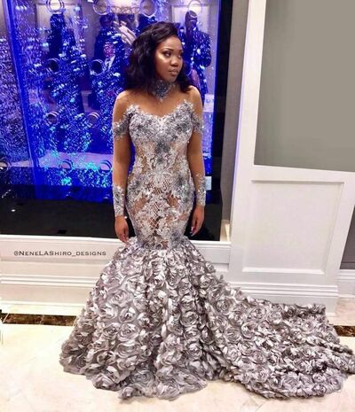 Floral Mermaid Prom Dresses for African Girls Lace Appliques Birthday Party Dress Evening Formal Dress