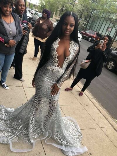 Sliver Mermaid Prom Dresses for African Girls Sequins Lace Birthday Party Dress Evening Formal Dress