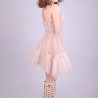 Nude tulle dress,Tutu mini dress,Vintage tulle dress,short prom dress - Thumbnail 3