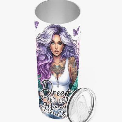 *"dream big never give up" tumbler with tattooed woman | free ship!*