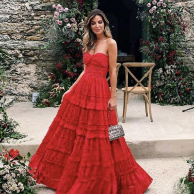 Sweetheart a-line ruffled red party dresses