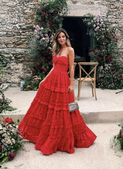 Sweetheart A-Line Ruffled Red Party Dresses