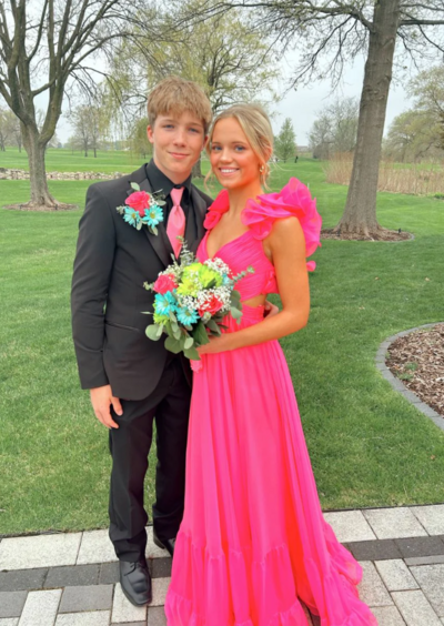 A Line V Neck Ruffle Hot Pink Chiffon Prom Dresses for Women