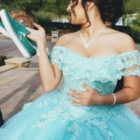 Princess Off The Shoulder Lace Tulle Ball Gown Party Dresses - Thumbnail 2