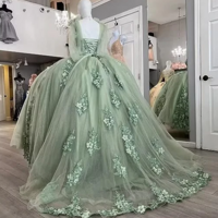Women's Ball Gown Green Lace Applique Party Dresses - Thumbnail 2