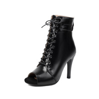 Jazz dance stiletto buckle front lace-up stage performance women's boots 3 colors - Thumbnail 5