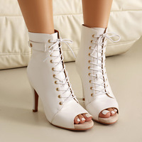 Jazz dance stiletto buckle front lace-up stage performance women's boots 3 colors - Thumbnail 7