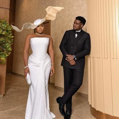 White mermaid prom dresses for african girls strapless birthday party dress evening formal dress