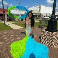 Green and Blue Mermaid Prom Dresses for African Women Beading Crystals Feathers Birthday Party Dress Evening Formal Dress - Thumbnail 6