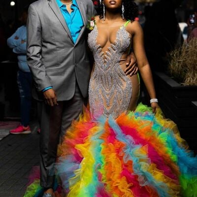 Colorful mermaid prom dresses for african women beading crystals birthday party dress evening formal dress