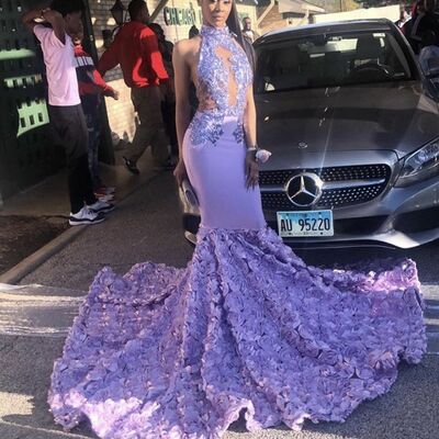 Purple mermaid prom dresses for african women lace appliques birthday party dress evening formal dress