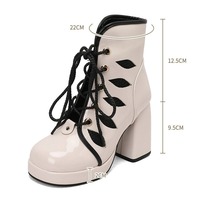 Patent leather mesh splicing waterproof booties - Thumbnail 6