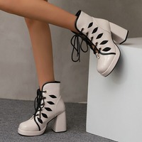 Patent leather mesh splicing waterproof booties - Thumbnail 3