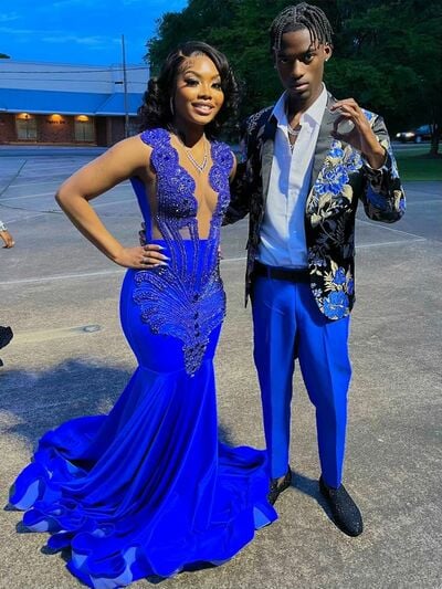 Royal Blue Mermaid Prom Dresses for African Women Beading Crystals Birthday Party Dress Evening Formal Dress