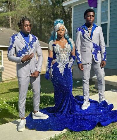 Royal Blue Mermaid Prom Dresses for African Women Sequins Lace Appliques Birthday Party Dress Evening Formal Dress
