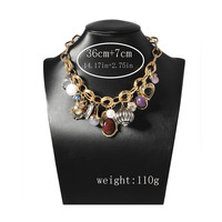 Excessive Statement Charm Necklace, Chunky Chain with Mixed Gemstone Pendants - Thumbnail 2