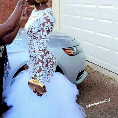 White mermaid prom dresses for african women lace birthday party dress evening formal dress