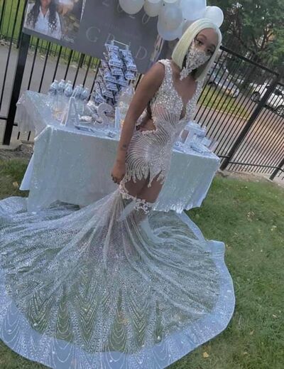 Sexy Mermaid Prom Dresses for African Women Sequins Birthday Party Dress Evening Formal Dress